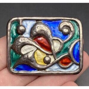 Vintage Oystein Balle Norway Sterling Enamel Modernist Abstract Pin Brooch